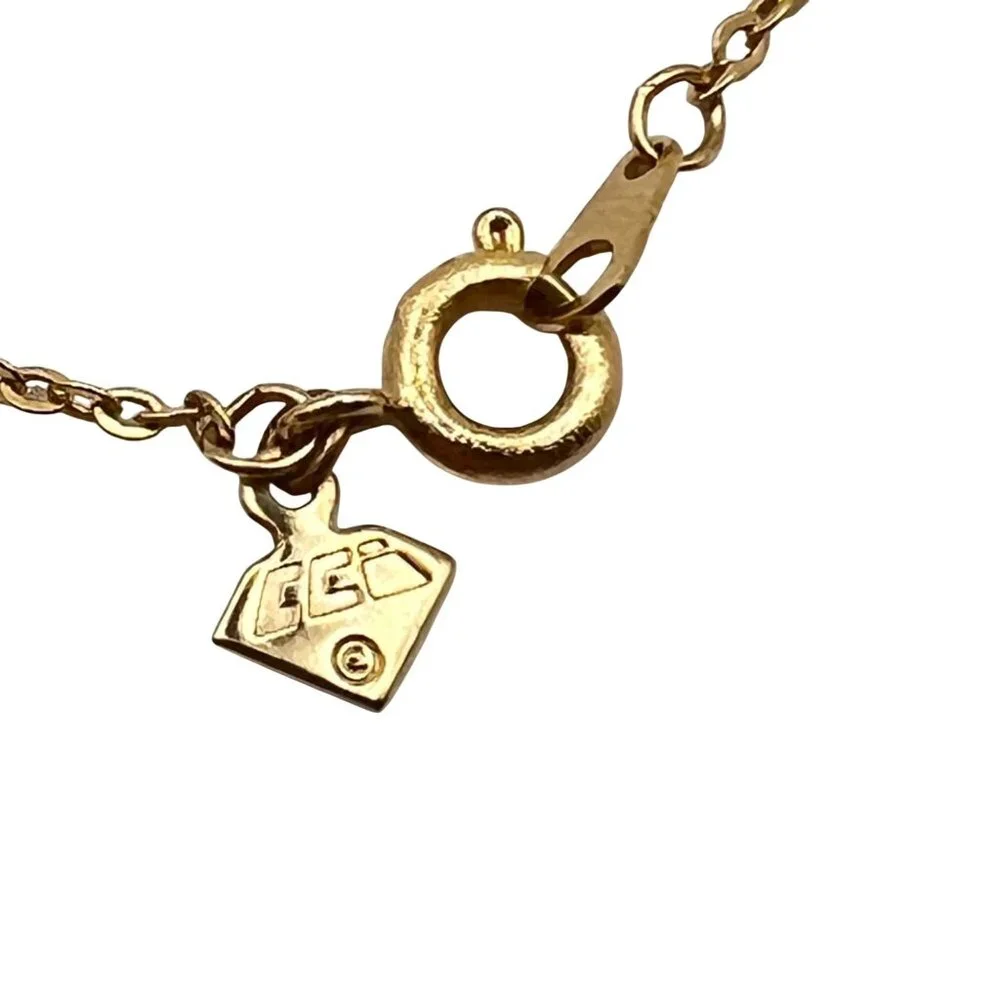 Gold Flower Pendant Necklace Clear CZ Petals Faux Ruby 17" Chain Marked JC & CCI - Picture 7 of 10